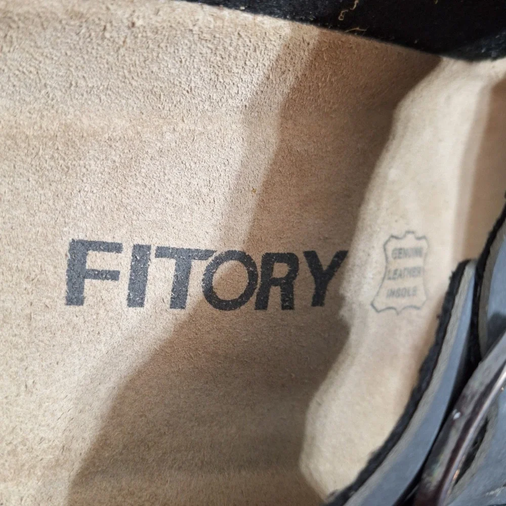 Fitory Mens Black Cork Slide Sandals Double Buckle Leather Insole Size 12 Insole